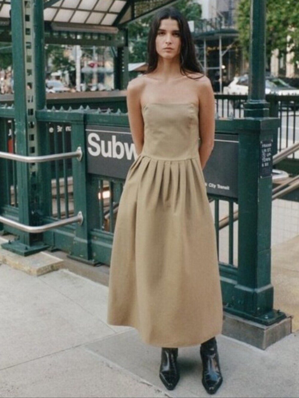 Zara Strapless Maxi Dress in Taupe Beige - Picture 2 of 6